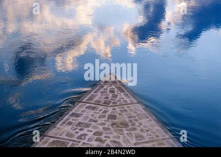 Fondazione del ponte di pietra sul Danubio, Regensburg, Alto Palatinato, Baviera, Germania Foto Stock