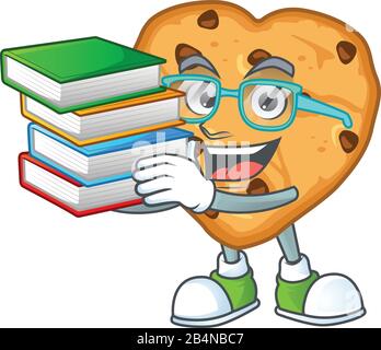 Uno studente che lavora sodo in Chocolate Chips ama il design dei cartoni animati con il libro Illustrazione Vettoriale