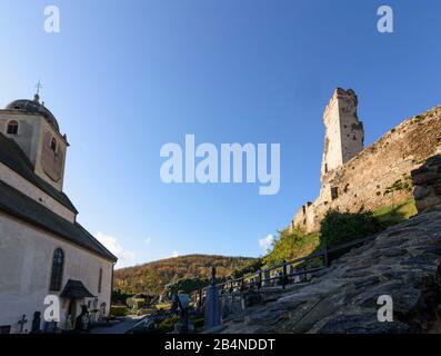 Gars am Kamp, rovine del castello Gars, chiesa Gertrudskirche in Austria, Bassa Austria, zona Waldviertel Foto Stock