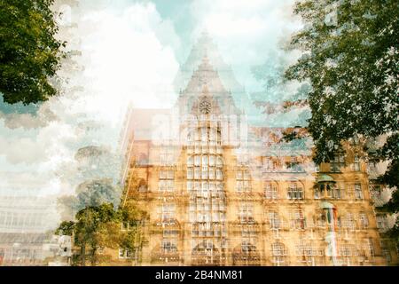 Altes Rathaus a Bielefeld, Germania, alienato, esposizione multipla Foto Stock