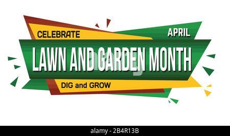 Prato e giardino mese banner design su uno sfondo bianco, illustrazione vettoriale Illustrazione Vettoriale