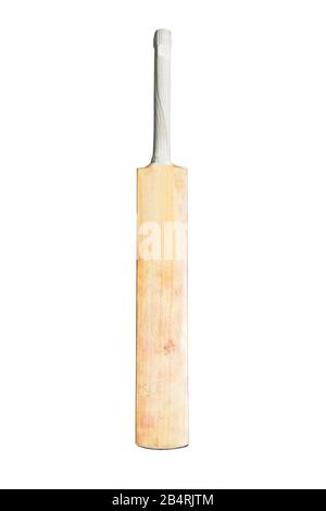 Pipistrello di cricket di legno isolato su bianco Foto Stock