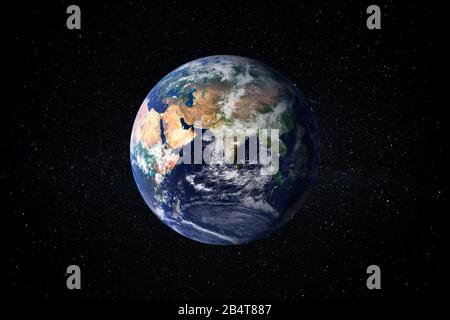 Pianeta Terra nel cielo stellato del sistema solare nello spazio. Questo elemento di immagine fornito dalla NASA. Foto Stock