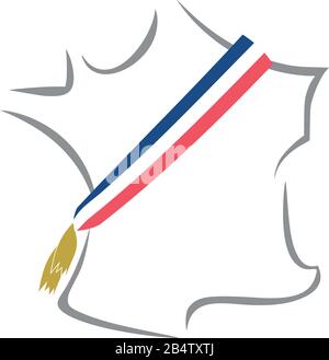 Mappa di Francia con la sciarpa tricolore del sindaco Illustrazione Vettoriale