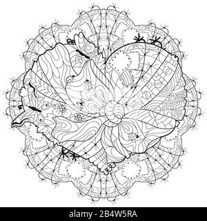 Cuore di doodle morbido legato su un substrato rotondo modellato con un nastro e un arco Illustrazione Vettoriale