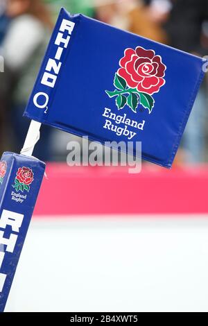 Londra, Regno Unito. 07th marzo 2020. Bandiera Del Cornor Durante Il Guinness Sei Nazioni Fra Le Donne Dell'Inghilterra Ed Il Galles Donne Allo Stadio Di Twickenham Stoop, Londra, Inghilterra Il 07 Marzo 2020 Credito: Azione Foto Sport/Alamy Live News Foto Stock