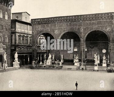 La Loggia della Signoria è un monumento storico di Firenze, nella Plaza de la Señoría, a destra di Palazzo Vecchio e accanto agli Uffizi Foto Stock