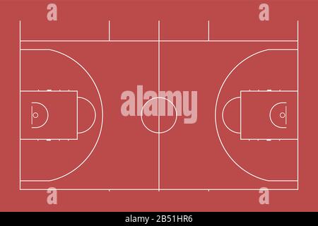 Illustrazione di un campo da basket sportivo. Vista dall'alto per un facile utilizzo in strategia o in background. Foto Stock