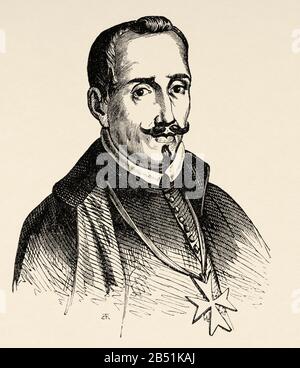 Ritratto di Lope de Vega Carpio (Madrid 1562 - 1635). Poeta e drammaturgo dell'età d'oro spagnola, uno dei più prolifici autori di luce universale Foto Stock