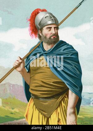 Vecchio ritratto litografico a colori. Annibale (247-183 a.C.). Il generale e statista cartaginese considerarono uno dei più grandi strateghi militari in pugno Foto Stock