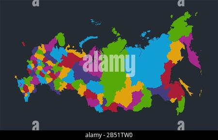 Infografica Russia mappa, colori di design piatto, singole regioni, sfondo blu vuoto Foto Stock