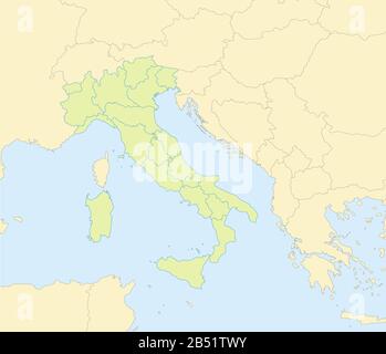 Mappa Italia con stati vicini, divisione amministrativa, mappa classica disegno vuoto Foto Stock