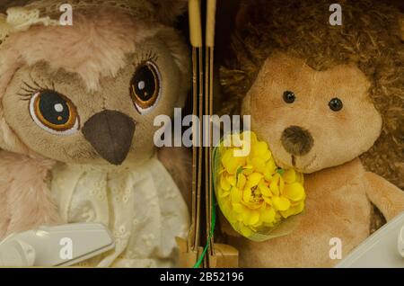 Giocattoli morbidi hedgehog e gufo regalo per bambini e adulti Foto Stock