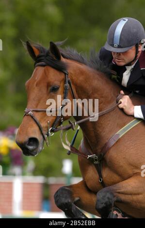 Il National, Spruce Meadows Giugno 2002, Robert Kraut (Usa) Equitazione Foto Stock