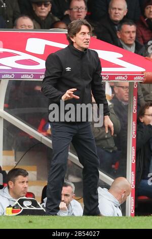 Londra, Regno Unito. 07th Mar, 2020. Thomas Frank, manager di Brentford, durante la partita EFL Sky Bet Championship tra Brentford e Sheffield mercoledì 7 marzo 2020 a Griffin Park, Londra, Inghilterra. Foto Di Ken Sparks. Solo uso editoriale, licenza richiesta per uso commerciale. Nessun utilizzo nelle scommesse, nei giochi o nelle singole pubblicazioni di club/campionato/giocatore. Credit: Uk Sports Pics Ltd/Alamy Live News Foto Stock