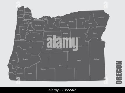 Mappa delle contee dell'Oregon Illustrazione Vettoriale