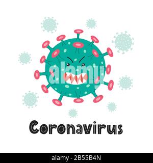 Batteri coronavirus cellule nCov sfondo. Concetto pericoloso di infezione dei fumi Illustrazione Vettoriale
