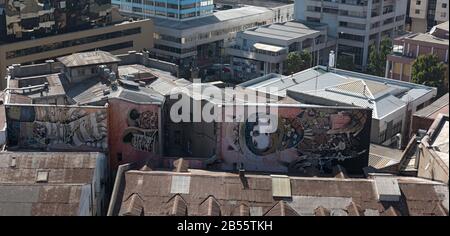 Vista dal Paseo Atkinson sui tetti di Valparaiso, Cile Foto Stock