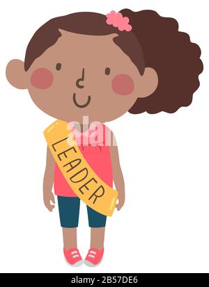 Illustrazione di un africano americano Kid Girl in piedi con un Sash come leader Della sua classe Foto Stock