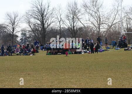 Questa è stata una partita di rugby alle 11 di sabato 7th marzo Foto Stock