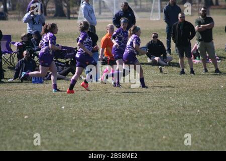 Questa è stata una partita di rugby alle 11 di sabato 7th marzo Foto Stock