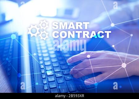 Contratto Smart, blockchain nella moderna tecnologia aziendale Foto Stock