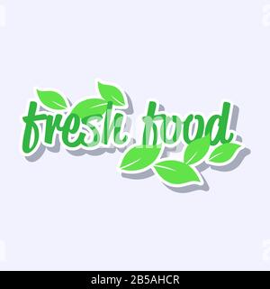 adesivo prodotto naturale a base di piante adesivo biologico sano vegano mercato logo fresco cibo emblema design piatto vettore illustrazione Illustrazione Vettoriale