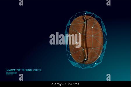 3D caffè fagiolo realistico idea di affari. Basso Poly moderno caffè elaborazione simbolo. Prodotto tecnologico bevande energetiche senza caffeina. Segno di ricerca scientifica Illustrazione Vettoriale