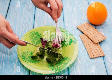 Deliziosa insalata di erbe verdi su un piatto. Il concetto di nutrizione adeguata. Dieta. Foto Stock