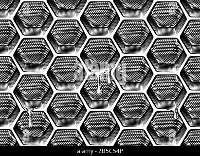 Miele A Nido D'Ape Che Gocciola Sullo Sfondo Senza Cuciture Illustrazione Vettoriale