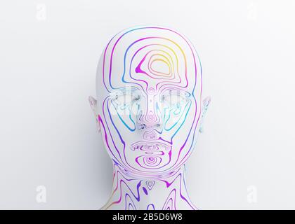 Testa umana astratta, rendering 3d, concetto di intelligenza artificiale Foto Stock