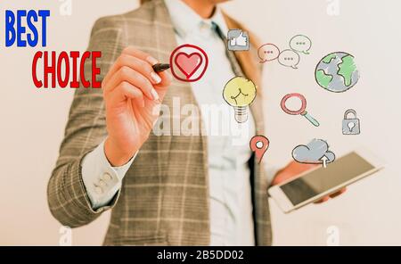 Testo della scrittura scelta migliore. Foto concettuale della più alta qualità o che è il più adatto e piacevole Foto Stock