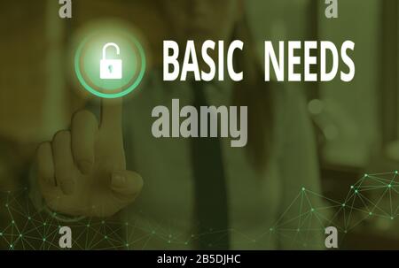 Scrittura a mano di testo esigenze di base. Fotografia concettuale qualcosa che dovete avere per sostenere o vivere la vita Foto Stock