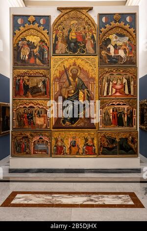 Pittura di San Paolo Polittico del Circolo di Luis Borassa, 15th secolo di arte nel Museo della Cattedrale di Mdina a Malta Foto Stock