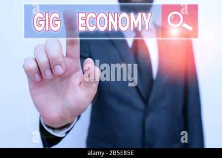 Segno di testo mostra Gig economia. Business photo presentazione sistema di libero mercato in cui posizioni temporanee sono comuni Foto Stock