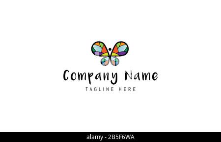 Logo vettoriale su cui un'immagine astratta di una farfalla multicolore. Illustrazione Vettoriale