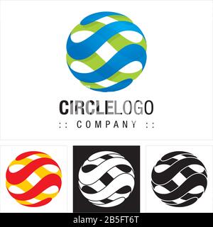 Cerchio (Sfera, Onde, Strisce) Logo Di Vector Symbol Company (Logo). Globe Earth World Technology 3d Layer Stile Icona Illustrazione. Elegante E Moderno Illustrazione Vettoriale