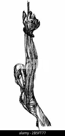 Disegno Di Inchiostro (Lavoro Di Portello) Del Corpo Muscolare Contorto Dettagliato In Uno Stile Unico Testurizzato. Illustrazione manuale artistica girata su vettore. Dolore, Agonia, Illustrazione Vettoriale