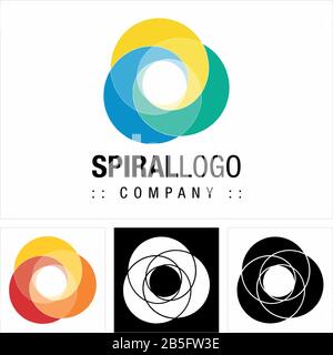 Logo Della Società Di Simboli Vettoriali A Spirale (Cerchio) (Logotipo). Sfumatura Colore Concentrico Tre Elementi (Forme) Icona Stile Illustrazione. Elegante e Moderno. Illustrazione Vettoriale