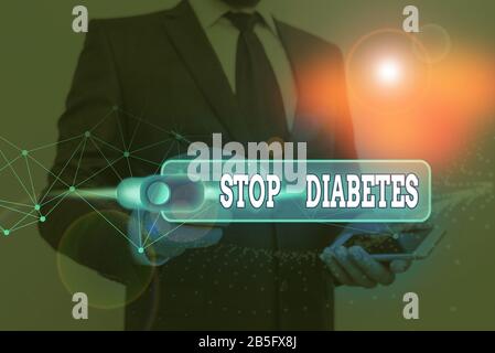 Scrittura testo scrittura di fermare il diabete. Foto concettuale prevenire la malattia di elevare il livello di glucosio nel sangue Foto Stock