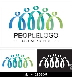 People (Famiglia, Amici, Team, Gruppo) Vector Symbol Company (Associazione) Logo (Logotipo). Spirale, Mani Insieme, Stile Colorato Icona Illustrazione. Illustrazione Vettoriale