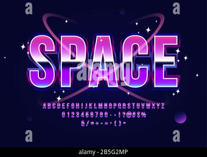 Spazio Alphabet Retro Futurismo Sci-Fi Font Con Pianeti E Stelle Vettore Illustrazione Vettoriale