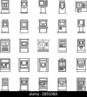 Set di icone bancomat. Schema di insieme di bancomat icone vettore macchina per web design isolato su sfondo bianco Illustrazione Vettoriale