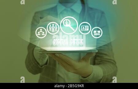 La grafia la scrittura di testo Digital Detox. Foto concettuale periodo di tempo durante una dimostrazione di fermate da l'utilizzo dei gadget Foto Stock