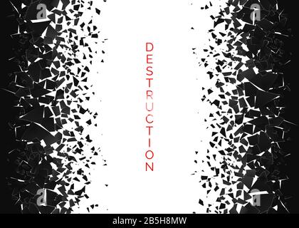 Effetto di distruzione e distruzione. Nube astratta di pezzi e frammenti dopo l'esplosione della parete. Illustrazione vettoriale isolata su sfondo bianco Illustrazione Vettoriale