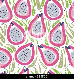 pitaya con foglie verdi vettore senza cuciture modello Illustrazione Vettoriale