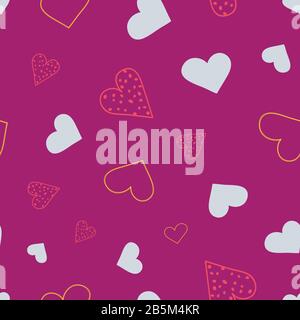 Lovely Hearts doodles, Vector Seamless pattern con San Valentino cuori su sfondo rosa. Disegno Di Ripetizione Di Superficie Illustrazione Vettoriale