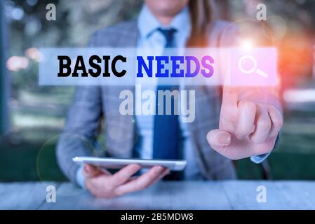 Scrittura A Mano Esigenze Di Base. Fotografia concettuale qualcosa che dovete avere per sostenere o vivere la vita Foto Stock