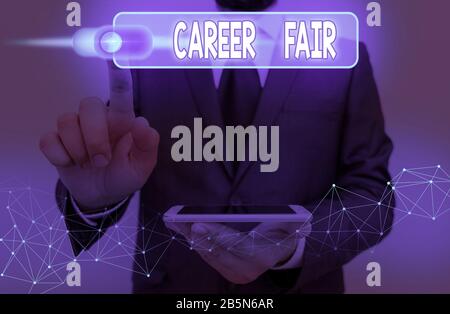 Testo della scrittura Career Fair. Foto concettuale di un caso in cui le persone in cerca di lavoro può soddisfare eventuali datori di lavoro Foto Stock
