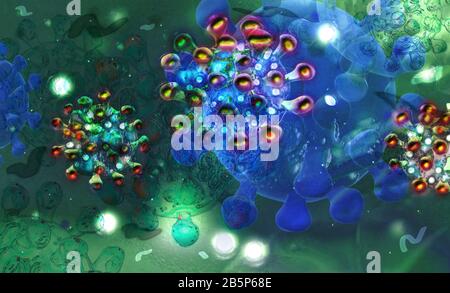 Coronavirus SARS-COV-2 (Covid-19), virus HIV, virus SARS, virus influenzale. Foto Stock